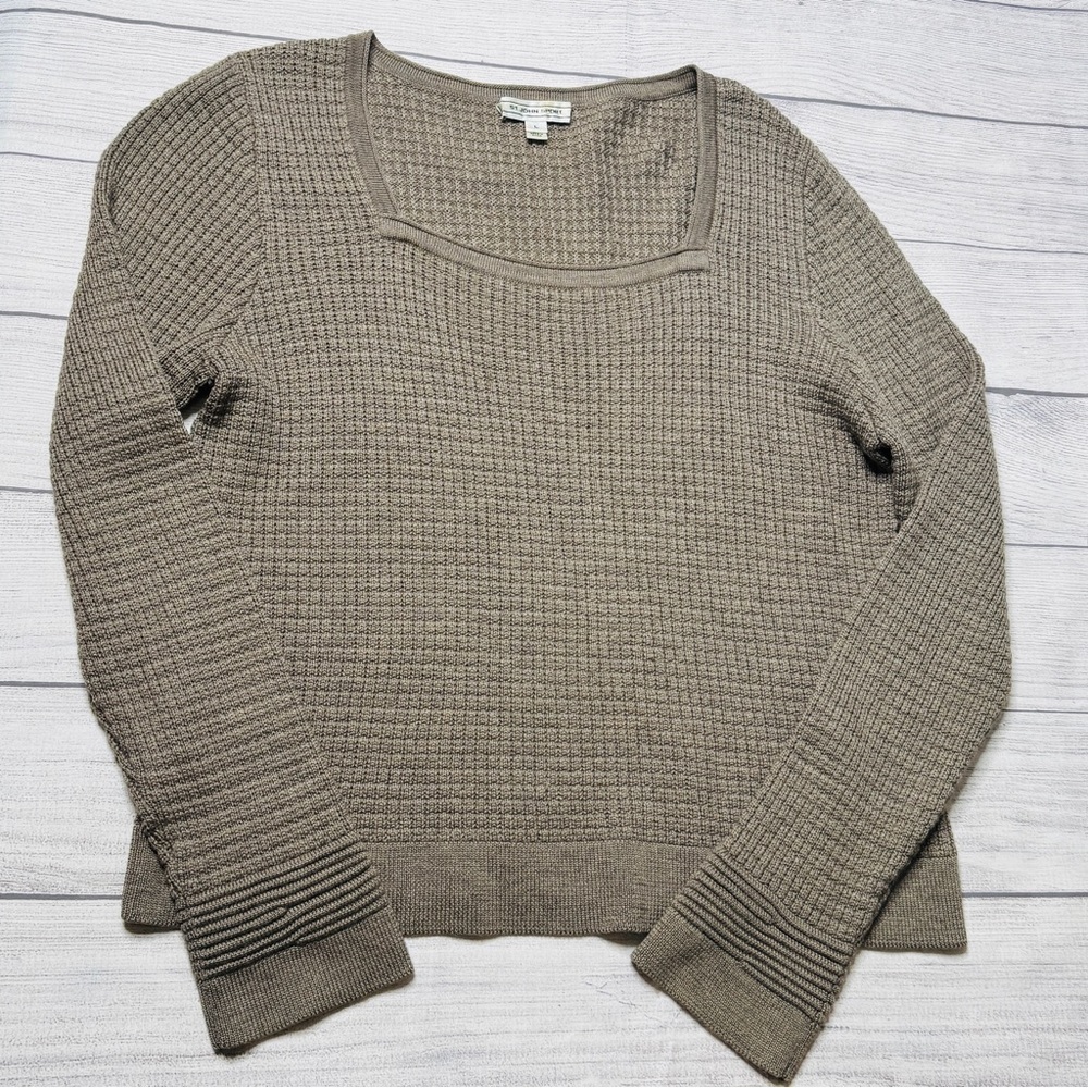 St John Sport Cashmere Blend‎ Square Neck Brown Knit Sweater Size Large